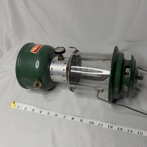 Vintage Coleman 220F Green Camping Outdoors Lantern Pyrex Globe USA Made 1967 - Picture 16 of 16